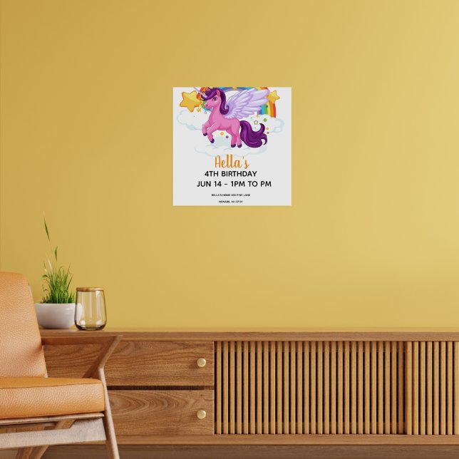 Enhörnings- och regnbågsfödelsedag  poster (Vardagsrum 2)