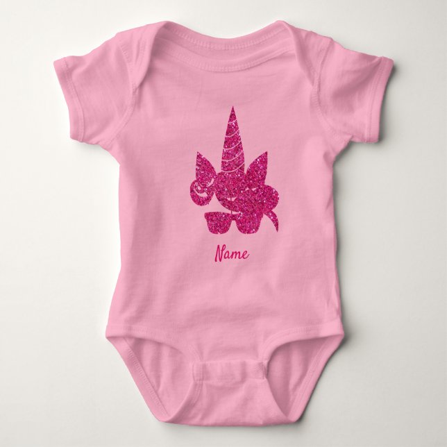 Enhörningsansikte Rosa Glitter Söt Tjejig Barn T Shirt (Framsida)