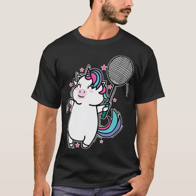 Enhörningsbadminton T Shirt (Framsida)