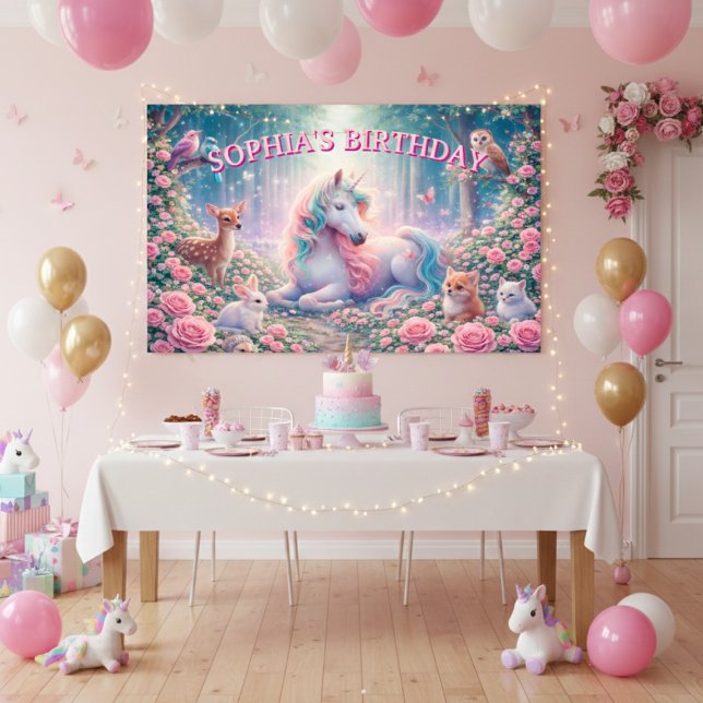 Enhörningsfödelsedagsrosor Magiska Pastellfärger Poster (Skapare uppladdad)