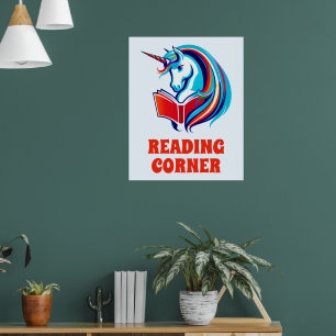 Enhörningshuvud läsning med regnbåge poster