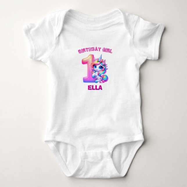 Enhörningsklänning för 1-årsfirande med eget namn  t shirt (Framsida)