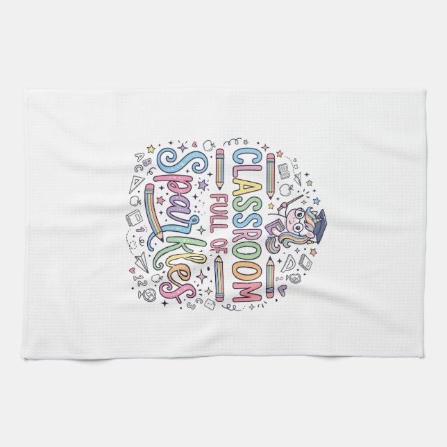 Enhörningsklassrum fullt av gnistor Original Merch Kökshandduk (Horisontell)