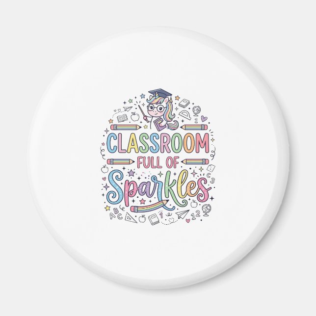 Enhörningsklassrum fullt av gnistor Original Merch Magnet (Framsidan)