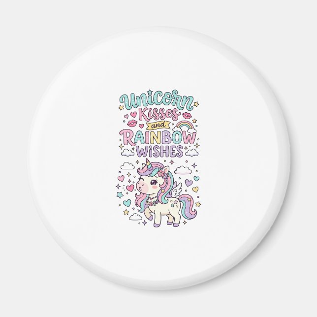 Enhörningskyssar och regnbågsönskningar Söt Pastel Magnet (Framsidan)
