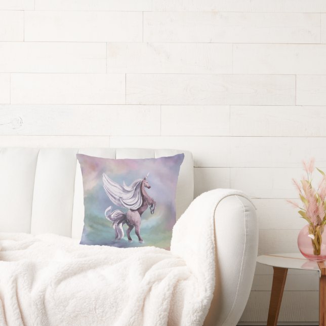 Enhörningsmagi | Färgrik Pastell Fantasy Vattenfär Kudde (Soffa)