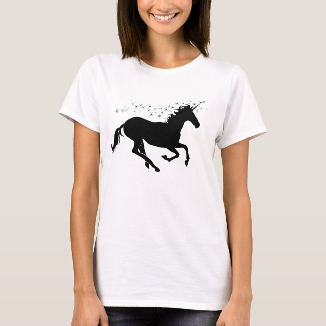 Enhörningsmagisk svart t-shirt för kvinnor (Framsida)