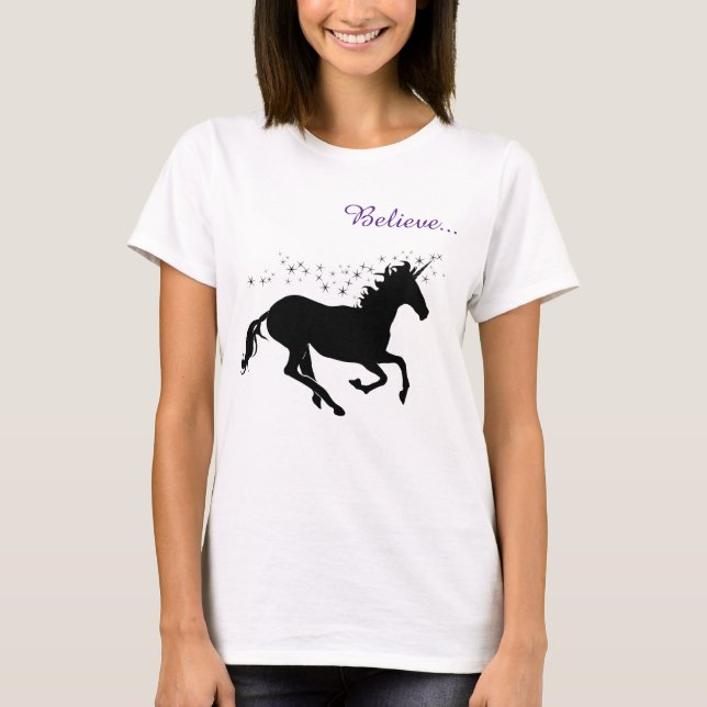 Enhörningsmagisk tro Svart Kvinnors T-Shirt (Framsida)