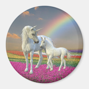 Enhörningsmamma och föl regnbåge fantasi magnet