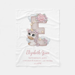 Enhörningsmonogram bokstaven E Rosa present till b Fleecefilt