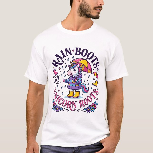 Enhörningsregnstövlar och Enhörningsrötter Kommers T Shirt (Framsida)