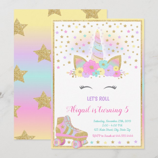 Enhörningsrullskridsko-inbjudan, Enhörning Inbjudningar (Fram/baksida)