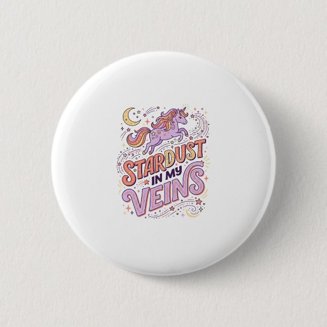 Enhörningsstjärnstoft i mina ådror Whimsical Merch Knapp (Framsida)