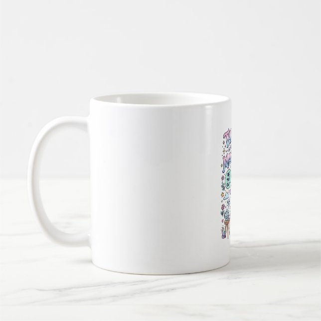 Enhörningsterapetiker med en magisk sida presentid kaffemugg (Vänster)