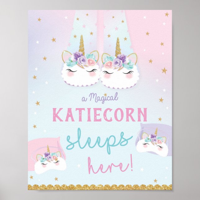 Enhornsregnbåge Barnkammare Dekoration Väggkonstaf Poster (Framsidan)
