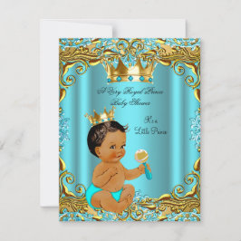 Enic Baby Shower Prince Guld Teal Aqua Inbjudningar
