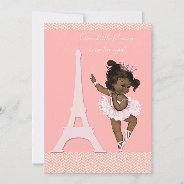 Enic Ballerina Eiffel Torn Chevrons Baby Shower Inbjudningar (Framsida)