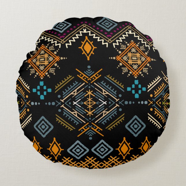 Enic Boho Ornament Seamless Mönster Rund Kudde (Framsidan)