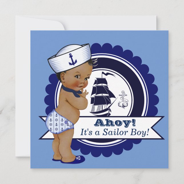 Enic Boy Blue Nautical Baby Shower Inbjudningar (Framsida)