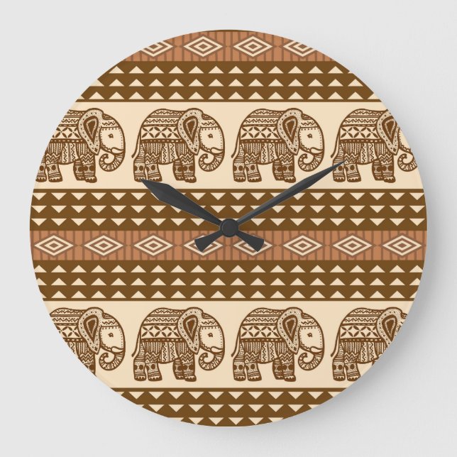 Enic Elephants Geometric Vintage Mönster Stor Klocka (Framsida)