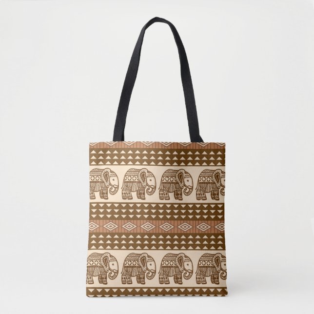 Enic Elephants Geometric Vintage Mönster Tygkasse (Framsida)