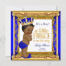 Enic Prince Baby Shower Blue Faux Guld Inbjudningar