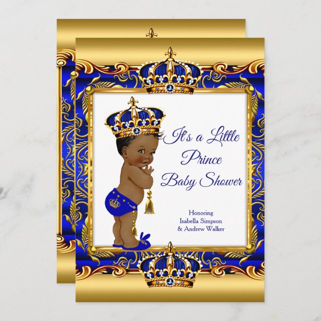 Enic Prince Boy Shower Blue Ornate Guld Inbjudningar (Fram/baksida)