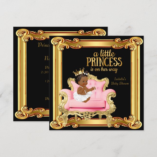 Enic Princess Baby Shower Black Rosa Guld Inbjudningar (Fram/baksida)