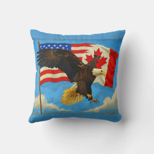 Enighet - Kanadas flagga, USA:s flagga och örn Kudde