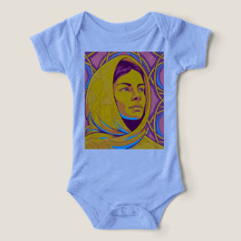 Enigmatic Brazilian Woman in Vibrant Pop Art T Shirt
