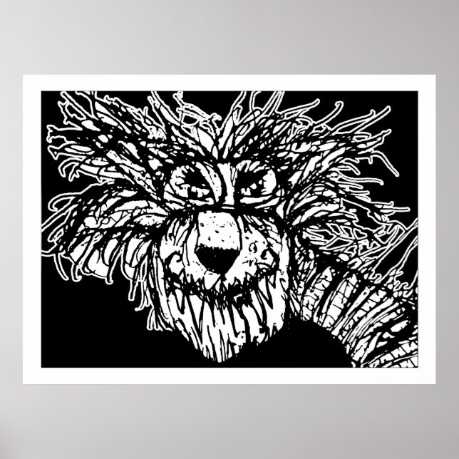 Enigmatic Creature Porträtt - Black and White Draw Poster (Framsidan)