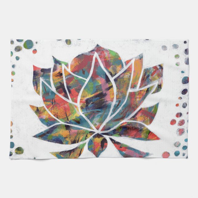 Enigmatic Oriental Lotus Flower Original Abstrakt Kökshandduk (Horisontell)
