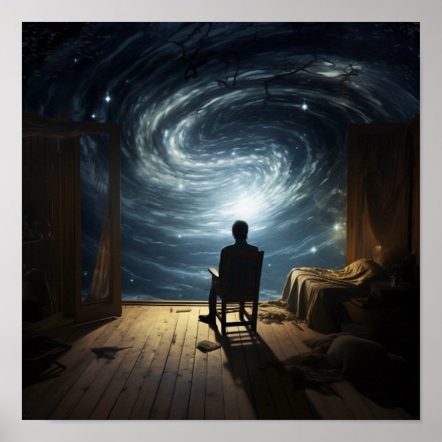 Enigmatisk flygning: Surreal Poster av en flygande (Framsidan)