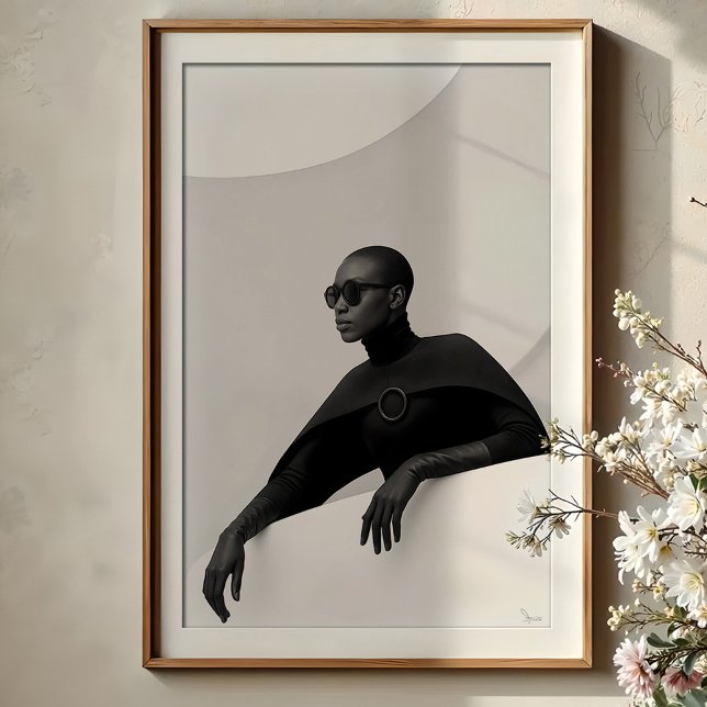 Enigmatisk muse: Monokrom Futuristiska Mode Poster (Skapare uppladdad)