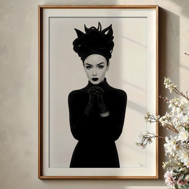 Enigmatiskt glamor: Monokroma Mode Porträtt Poster (Skapare uppladdad)