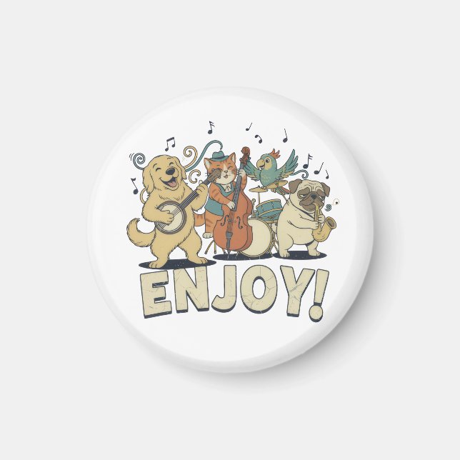 “Enjoy – Cute Pets Playing Musical Instruments Magnet (Framsidan)