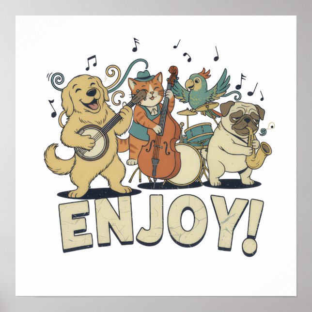 “Enjoy – Cute Pets Playing Musical Instruments Poster (Framsidan)