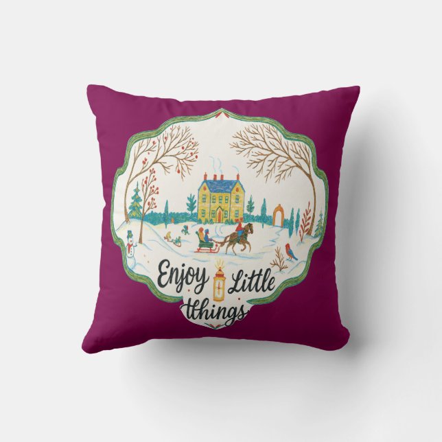 Enjoy Little Things Cozy Winter Scene Throw Pillow Kudde (Baksida)