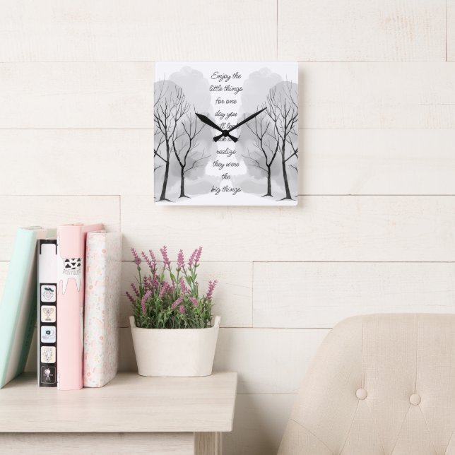 Enjoy Little Things Inspirational Life Quote Fyrkantig Klocka (Läsesal)