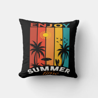 Enjoy Summer Time Retro Beach Tee Kudde