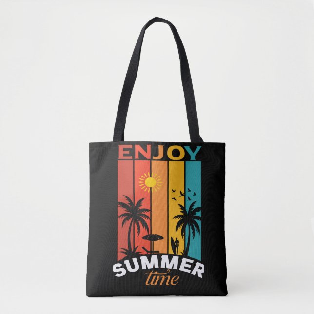 Enjoy Summer Time Retro Beach Tee Tygkasse (Framsida)