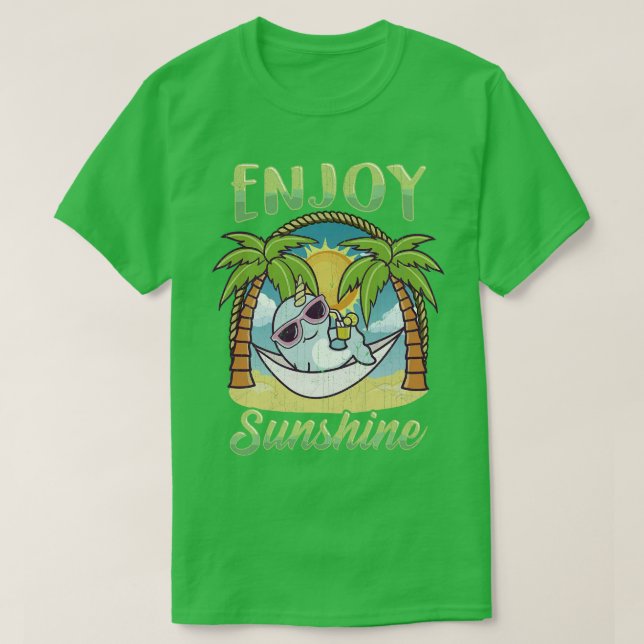 Enjoy Sunshine Narwhal Hammock Beach Ocean T Shirt (Design framsida)