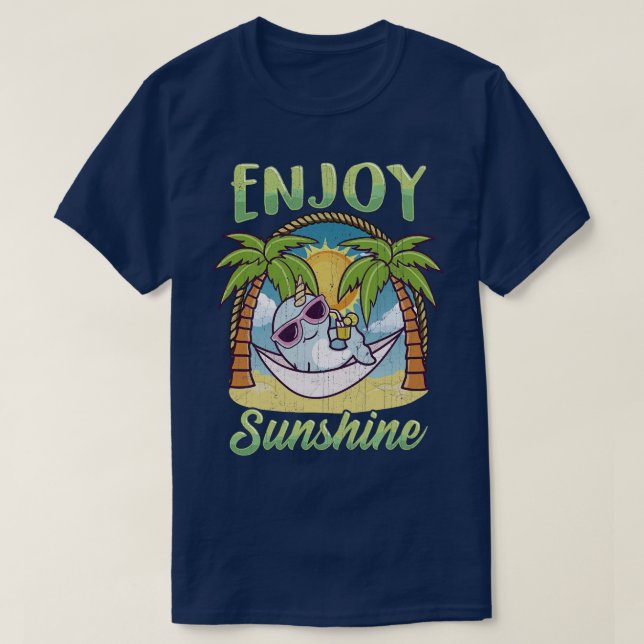 Enjoy Sunshine Narwhal Hammock Beach Ocean T Shirt (Design framsida)
