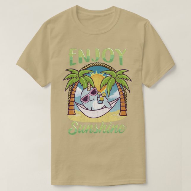 Enjoy Sunshine Narwhal Hammock Beach Ocean T Shirt (Design framsida)