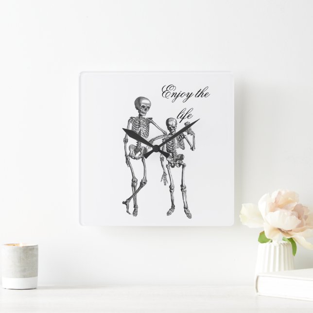 Enjoy the Life Skeleton Couple Wall Clock Fyrkantig Klocka (Hem)