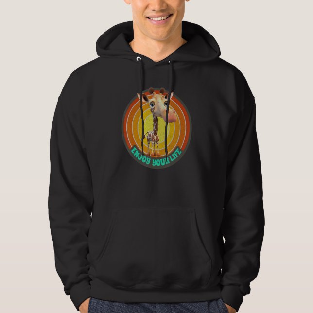 Enjoy Your Life Cute Giraffes Motivational Giraffe Hoodie (Framsida)
