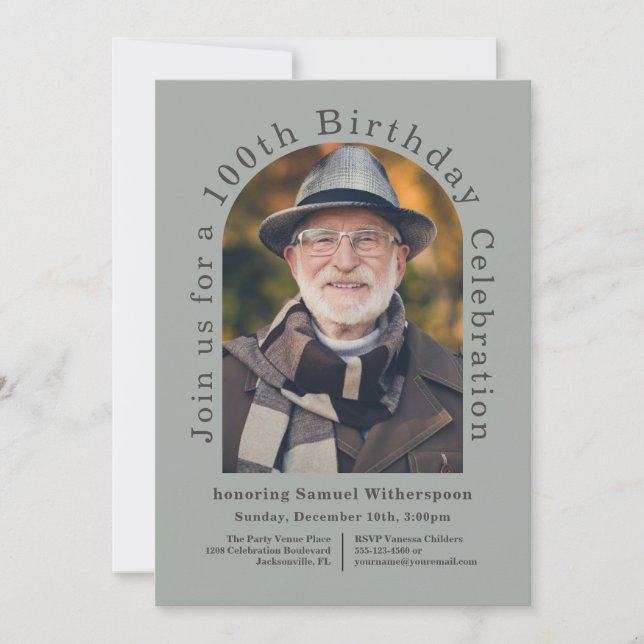 Enkel 100:e Födelsedagsfest med 1 foto Inbjudningar (Framsida)