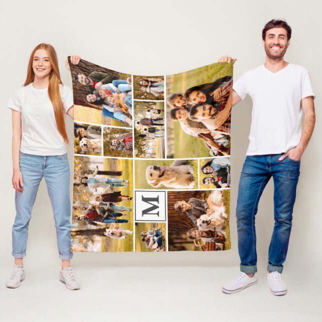 Enkel 11 fotokollage-monogram för Färg Fleecefilt (På plats)