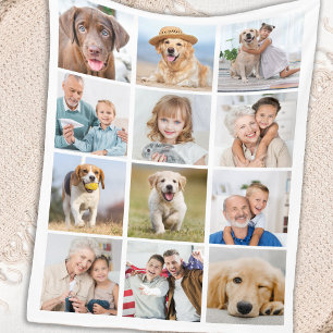 Enkel 12 Bild-familjens vänner Pets Hund Collage Fleecefilt