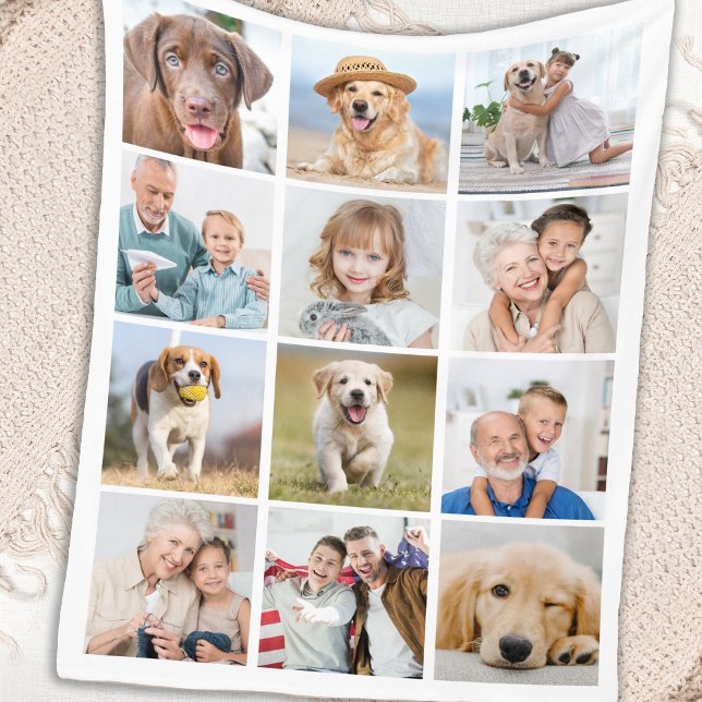 Enkel 12 Bild-familjens vänner Pets Hund Collage Fleecefilt (Skapare uppladdad)
